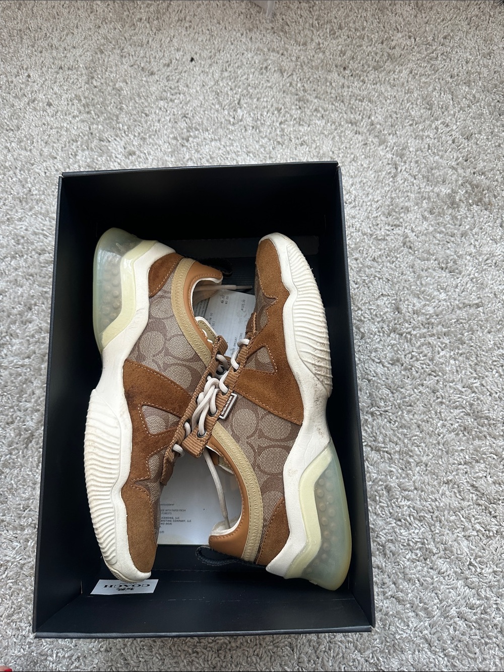 Coach Men’s Brown and Cream Suede Athletic Sneakers